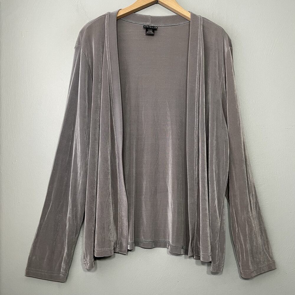 CitiKnits Travel Cardigan Size Petite XL Gray Acetate Stretch Slinky Knit Jacket